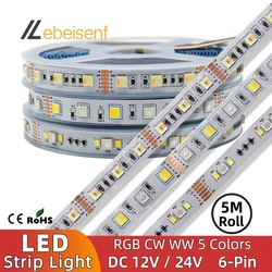 5 m/partia LED RGB WW CW RGB CCT RGBCCT 5 w 1 kolorowa taśma światło 5050 2835 SMD 60 90 LEDs/m wewnętrzna lampa dekoracyjny element oświetleniowy taśma