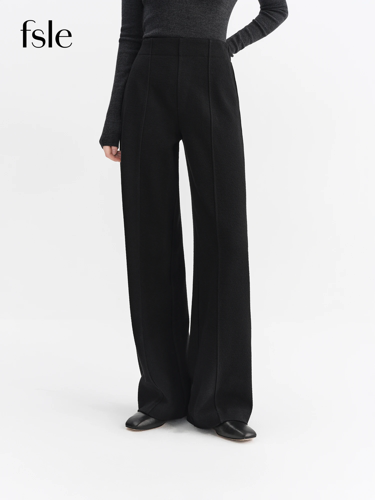 

FSLE 2025 Зимние женские широкие брюки с высокой талией и ацетатной шерстью - струящиеся брюки прямого кроя для повседневного использования