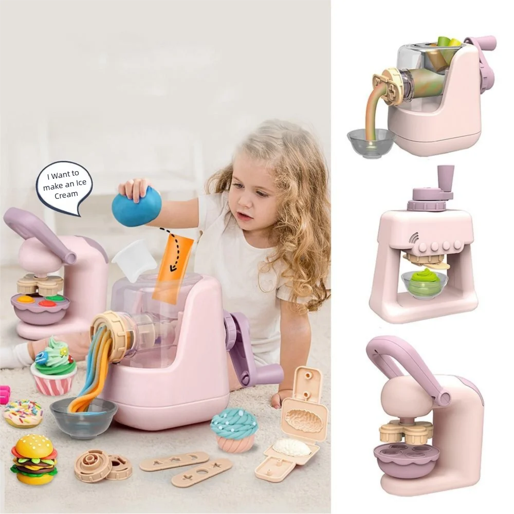 Moldes de argila multicoloridos, conjunto de brinquedos de plástico, acessórios diy, simulação de brinquedos de cozinha, máquina de hambúrguer, macarrão