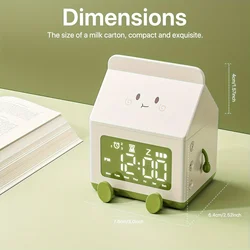 Milk Box Mini Alarm Clock Mini Countdown Creative Milk Box Digital Alarm Clock Date Display Cute Electronic Bedroom Table Clock