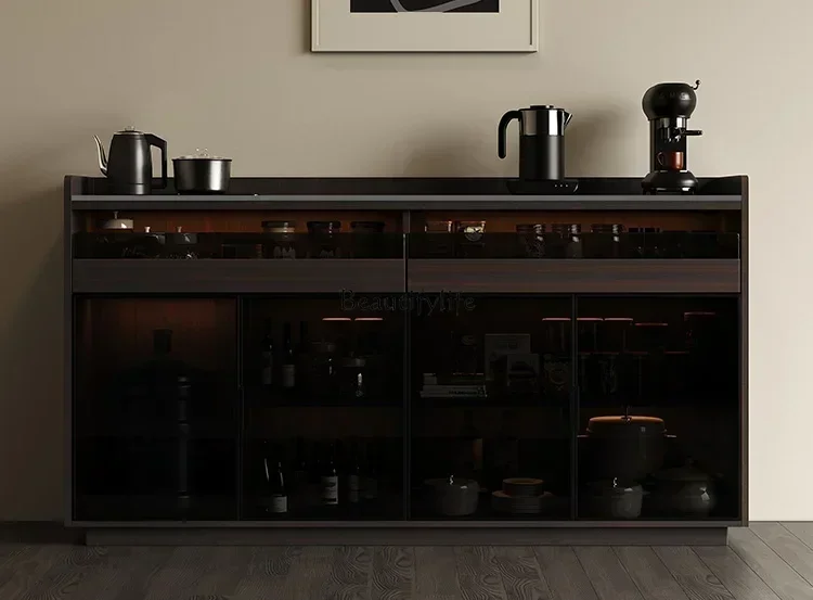 

02ld14Italian rock slab dining side cabinet tea bar machine integrated living room intelligent tea solid wood wine cabinet