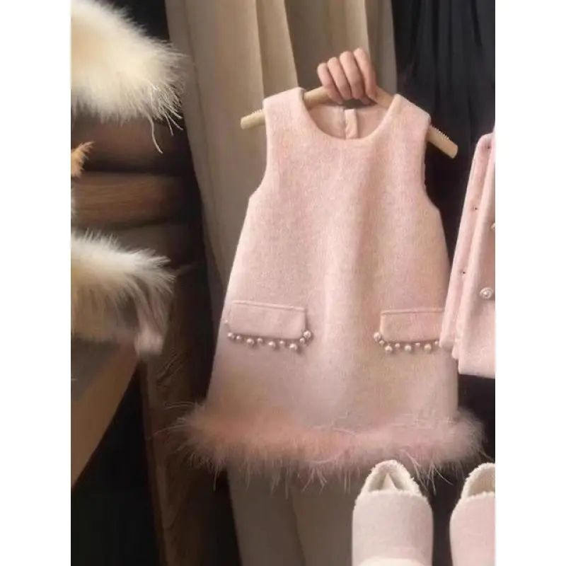 children's Christmas and New Year Girls' small fragrant dress set 2025 autumn and winter new with a small coat vest skirt