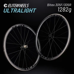 ELITEWHEELS 700C Road Bike Tubeless Wheelset Carbon Fiber Bicycle Wheel Bitex Straight Pull Hub For Clmbing 1282g Only