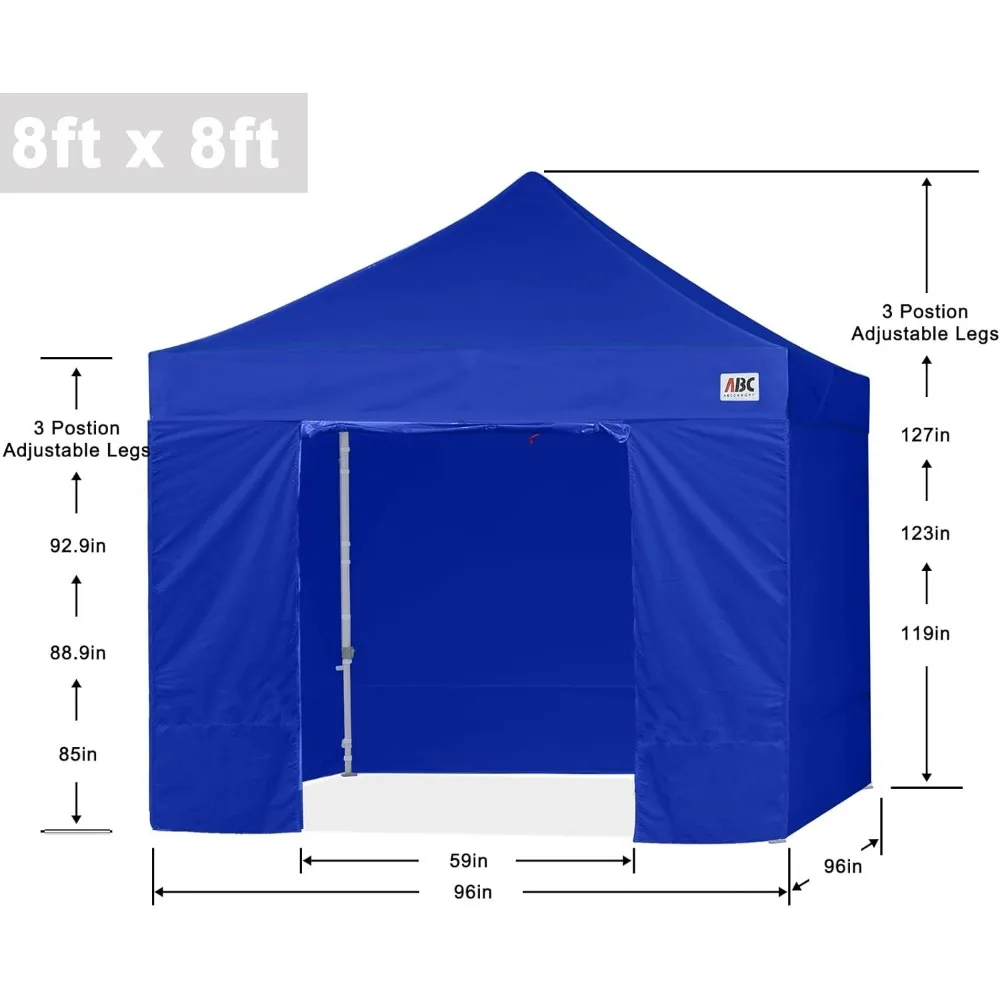 خيمة تجارية بمظلة منبثقة مقاس 8 × 8 مع جدران جانبية - سهلة الإعداد، أزرق ملكي، مأوى للمناسبات الخارجية