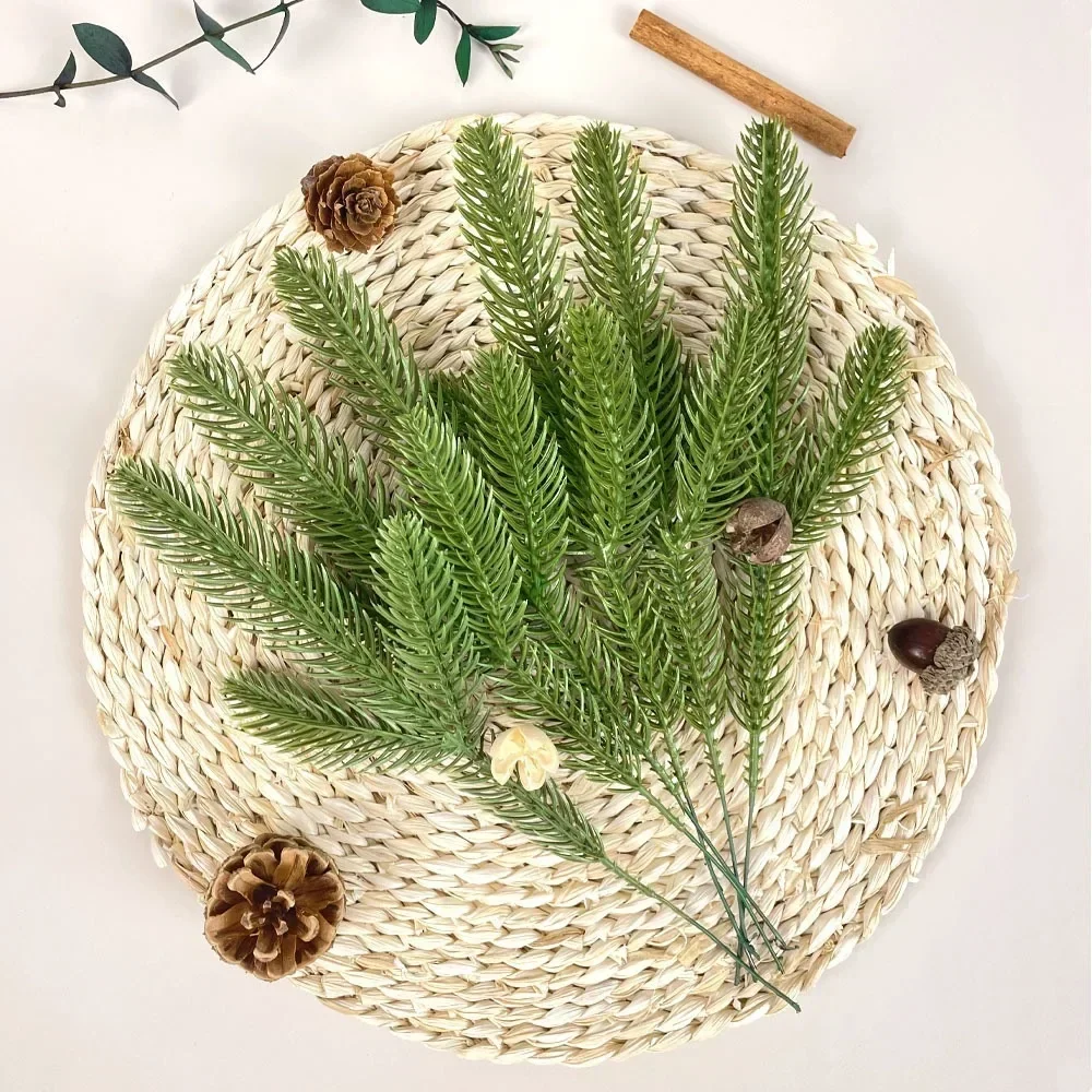 5-50pcs Christmas Needle Branch Artificial Green Snow Frosted Fake Plants Pine Sprigs Stems DIY Wreath Home Garland Decorations