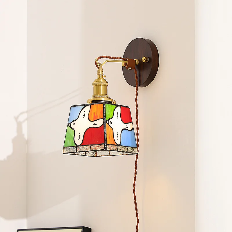 

Stained glass bedroom wall lamp bedside lamp French retro children's room art wall lamp