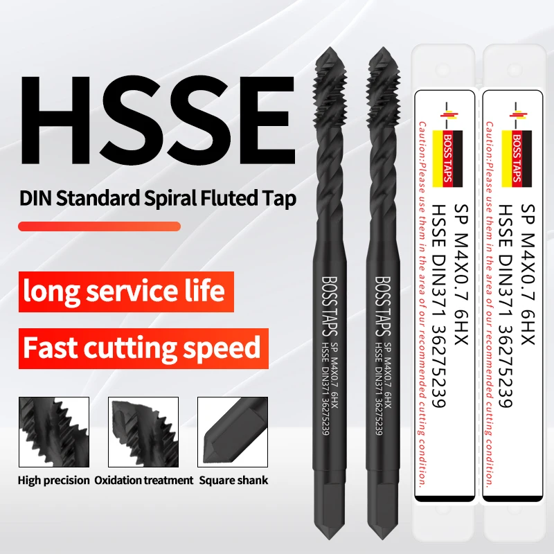 BOSS TAPS HSSE-M35 DIN 371 376 Standard Spiral Fluted Tap Pointed M2 M2.5 M3 M4 M5 M6 M8 M10 M12 6HX Machine Screw Thread Taps