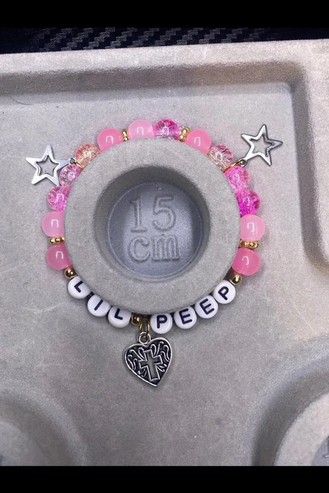 y2k 참 별과 빈티지 십자가가 있는 수제 lil peep 영감 팔찌