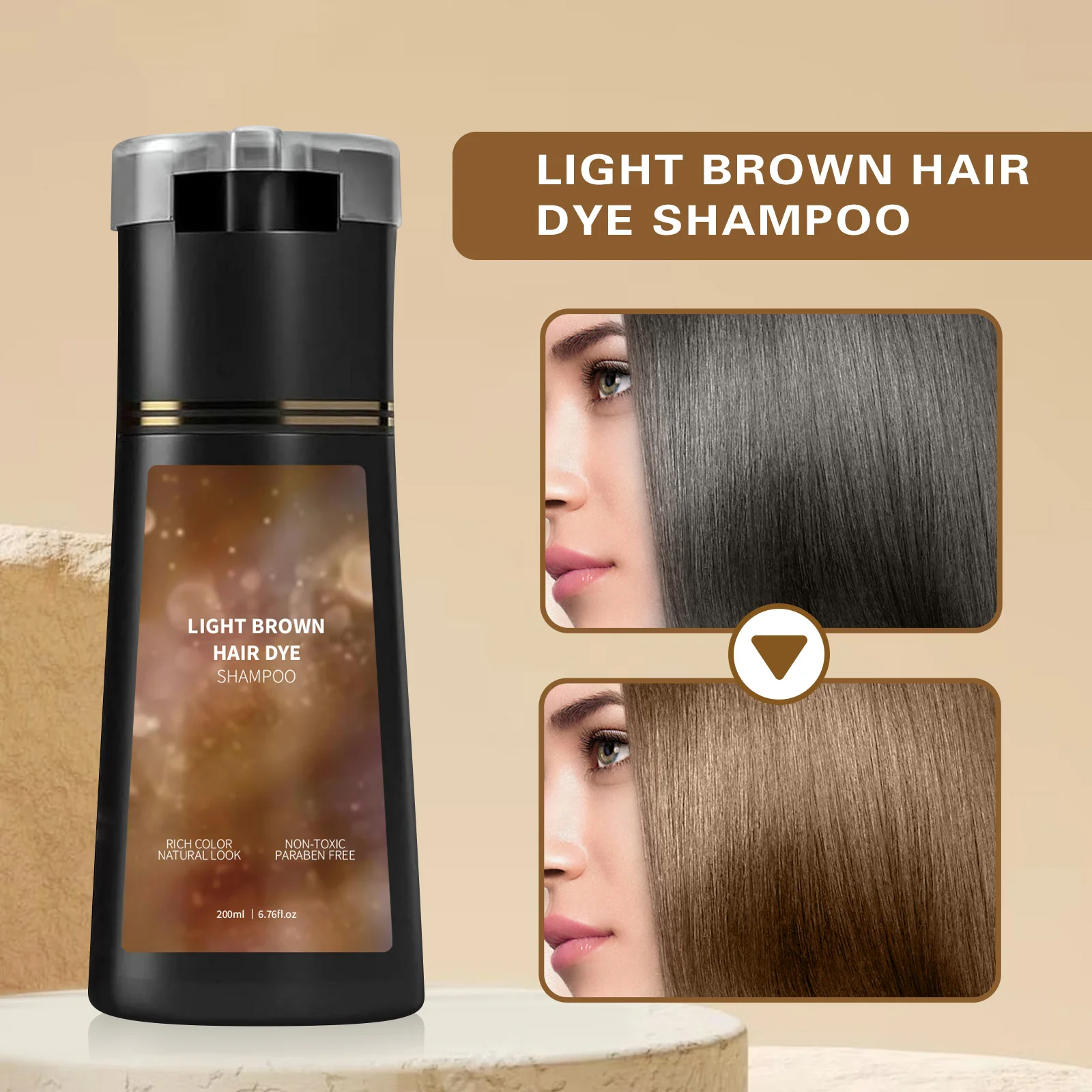 Color & Care Hair Dye Shampoo 200ml – Natural Black Brown Shade, Covers Greys Evenly, Nourishes Hair & Simple DIY Touch-Up