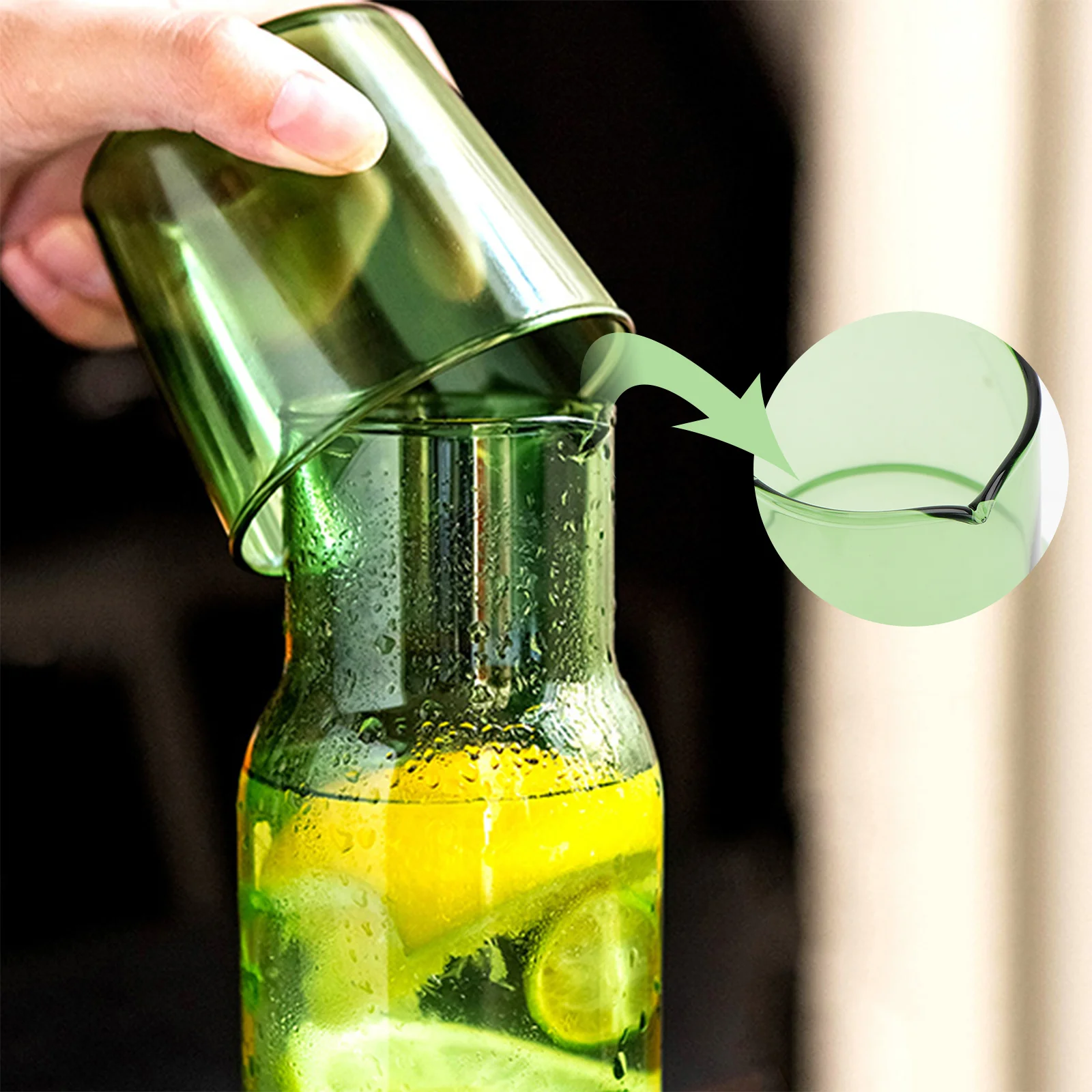 

1Set Household Water Kettle and Glass Cup Set Premium Drinking Tools for Tea Juice Water in Kitchen Living Room Study Green