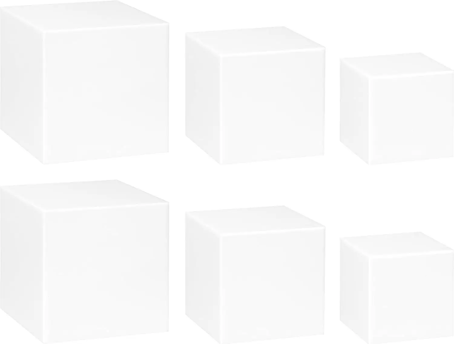 

Set of 3 Glossy White Acrylic Cube Display Risers - Nesting, Stackable, Hollow Bottoms