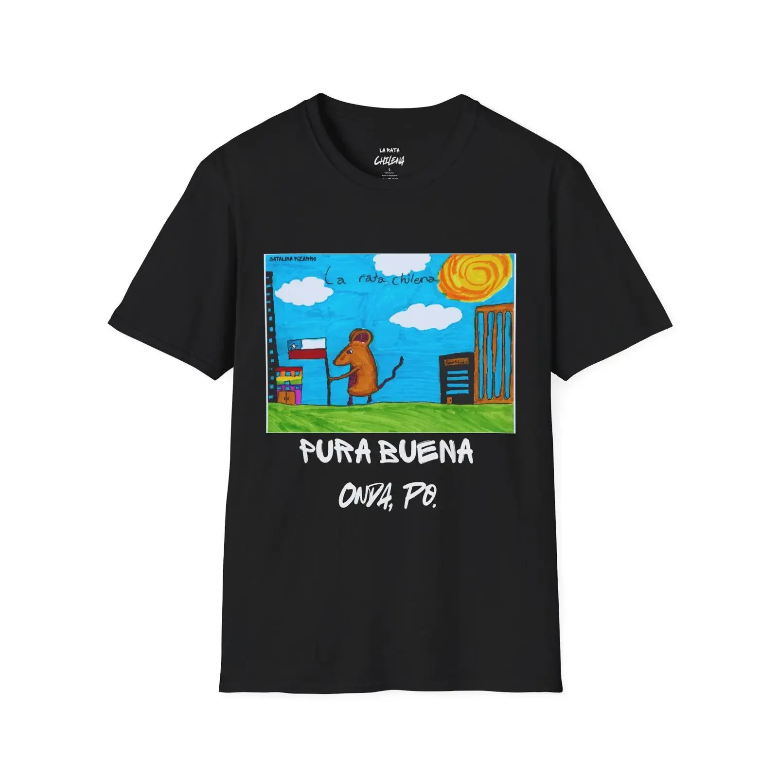 Das chilenische Rattentier, cool im Stadtbild. T-Shirt mit Stadtmotiv, verspielte Rattenkunst, Vintage-Look, gewaschene Optik, weiches Material.