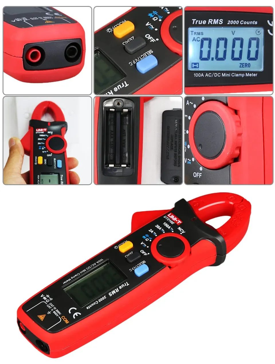 

UNI-T UT210E UT210D Цифровой токоизмерительный клещевой мультиметр AC/DC 100А, амперметр-клещи, инструменты электрика