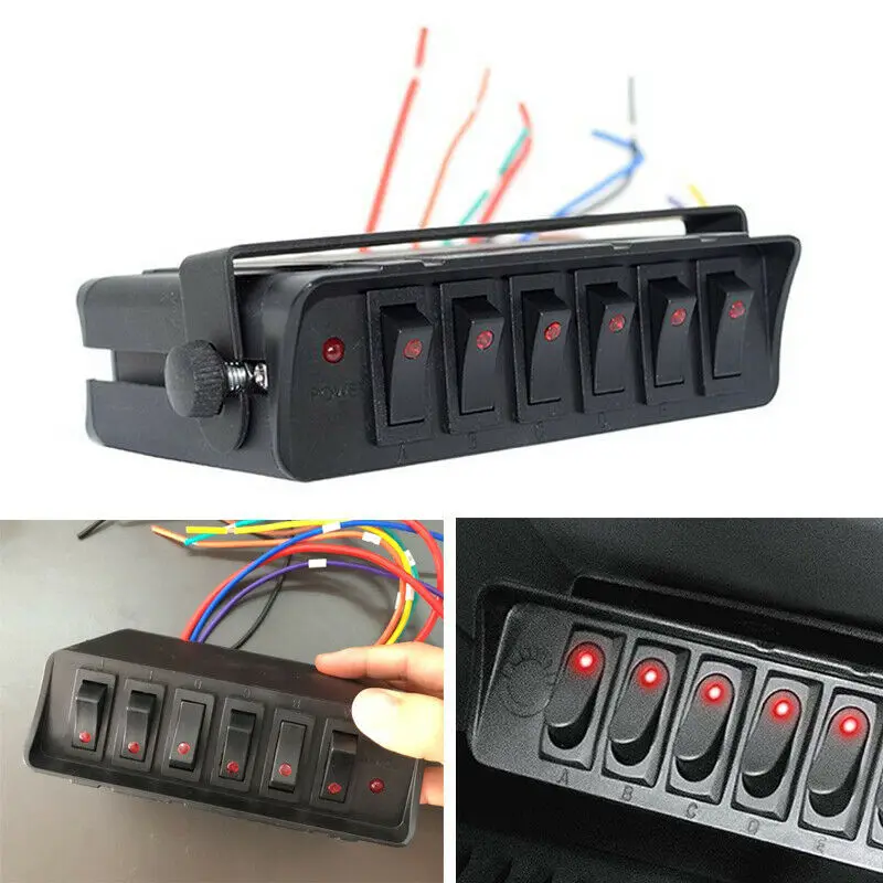 

6 Gang Rocker Switch Box Toggle Switch Panel 12V 30A Switch Panel for Automotive Cars Vehicles Boats RVs Campers SUVs