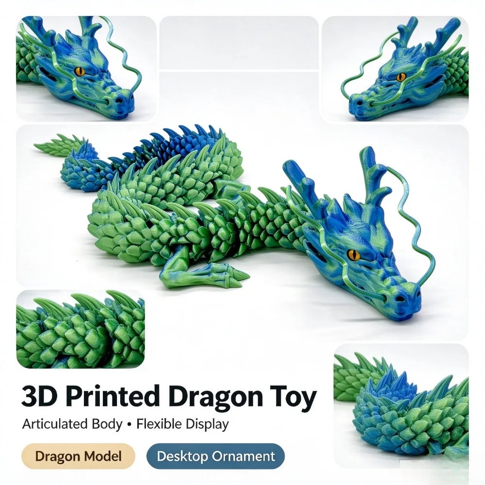3D Printed Articulated Dragon Figurine – Posable Desk Decor, Colorful Jointed Dragon Ornament, Creative Gift for Friends & Dragon Lovers