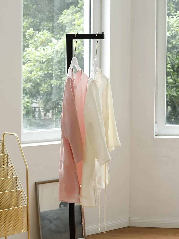 

Eastern Subtle Aosphere l Jade Bule Heavyweight Silk irt Silk Blouse Traditional Chinese Sle Women's Top