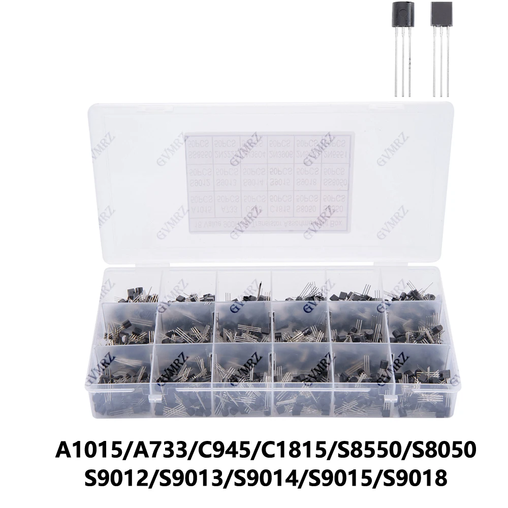 900PCS 18Values Transistor Assortment Kit A1015 S8050 2N3904 2N5551 Box for Electronics DIY Projects S9012 2N2222 Component