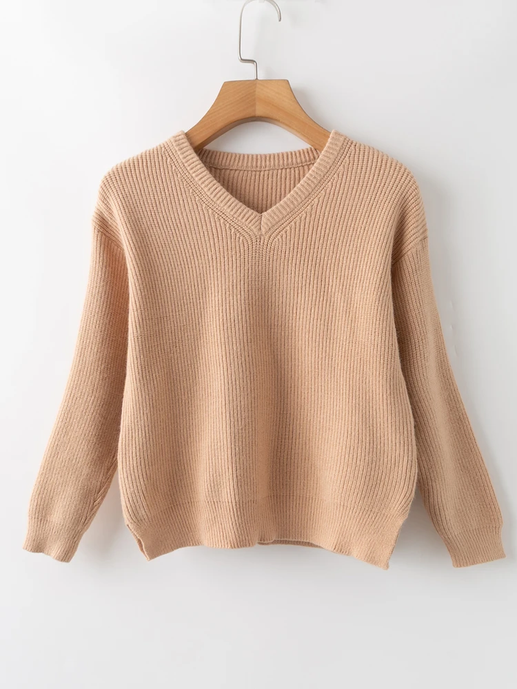 

Удобный теплый вязаный свитер V-Ne Long Sve, весенне-осенний корейский свободный крой из полиэфирного волокна с подогревом