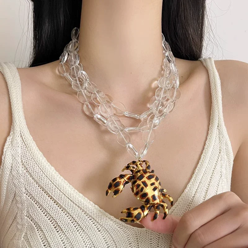 Crab Clear Crystal Beaded Necklace Women's 2025 New Choker Light Luxury High Sense Of Marine Jewelry Accessories