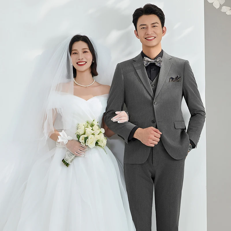 

Slim Fit Men's Wedding Suit Korean Sle Busin Formal Wear Engagement Par Wear Polyester Fiber Long Sve Two Buttons