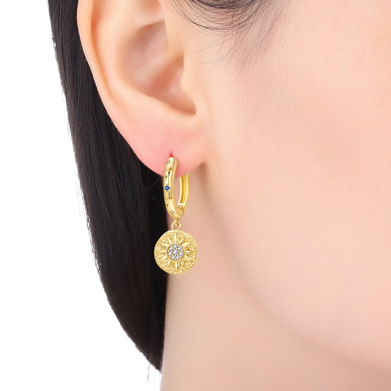 Elegante Doppelkreis-Stern-und-Mond-Ohrringe aus Echtem 925 Sterling Silber, Edle Schmuckstücke für Frauen und Mädchen, Geburtstags- und Feiertagsgeschenke – Detail 38