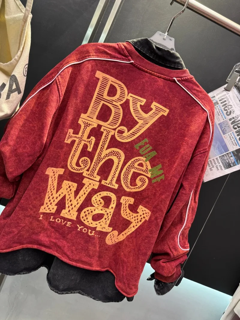 Heavy Embroidery Letter Crew Neck Sweatshirt Ladies Loose Fit Versatile Slimming Top 2025 Autumn New Long Sleeves Sudaderas Coat