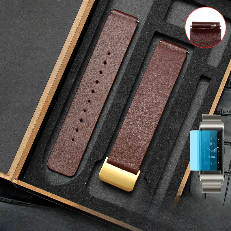 For Huawei B6 Smart Bracelet Watch Strap B5 Sports Business Quick Release B3 Caramel Mocha Brown Genuine Leather B2 Watchband