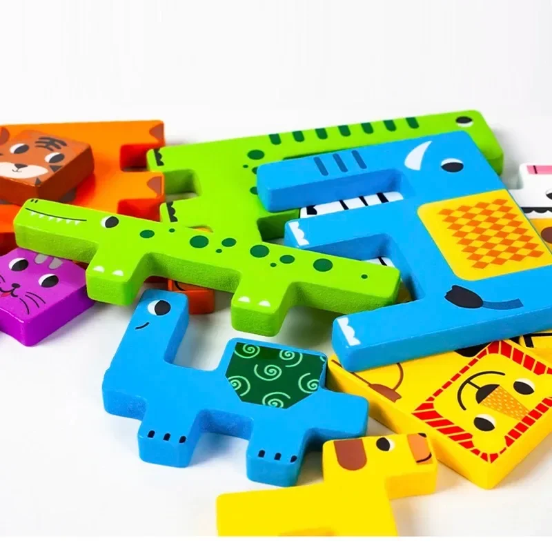 New Cartoon 3D Puzzle Wooden Tangram Math Toys Cube Game Children Pre-school Magination Shapes Puzzle Educational Toy for Kids