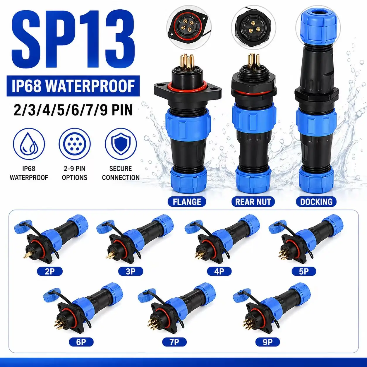 

5/10/100 Sets SP13 2/3/4/5/6/7/9 Pin Connector IP68 Waterproof Aviation Plug Socket Male Female Panel Mount Connectors