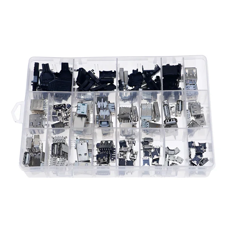 119Pcs/lot USB socket connector combination set Micro Mini DIY USB Male and Female Head with plastic case Assorted Kits