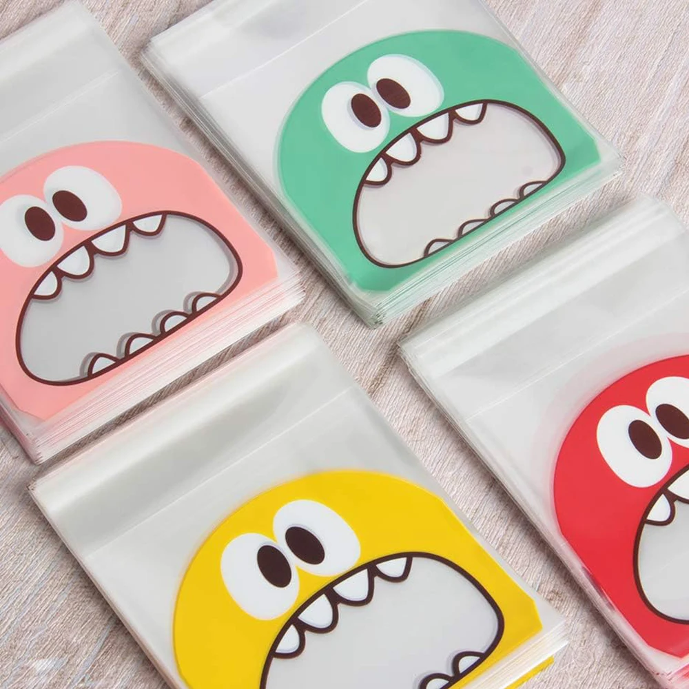 100pcs/Lot Cute Cartoon Monster Plastic Bag For DIY Storage Cookie Candy Packaging Supplies Decor Gift Pouch Jewelry Accessories
