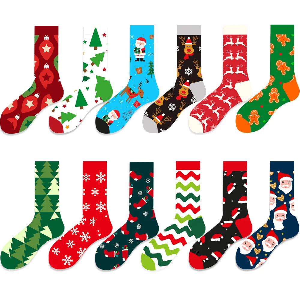 New Christmas Santa Claus Women\'s Socks Elk Tide Socks Christmas Tree Geometric Cotton Happy Funny Socks