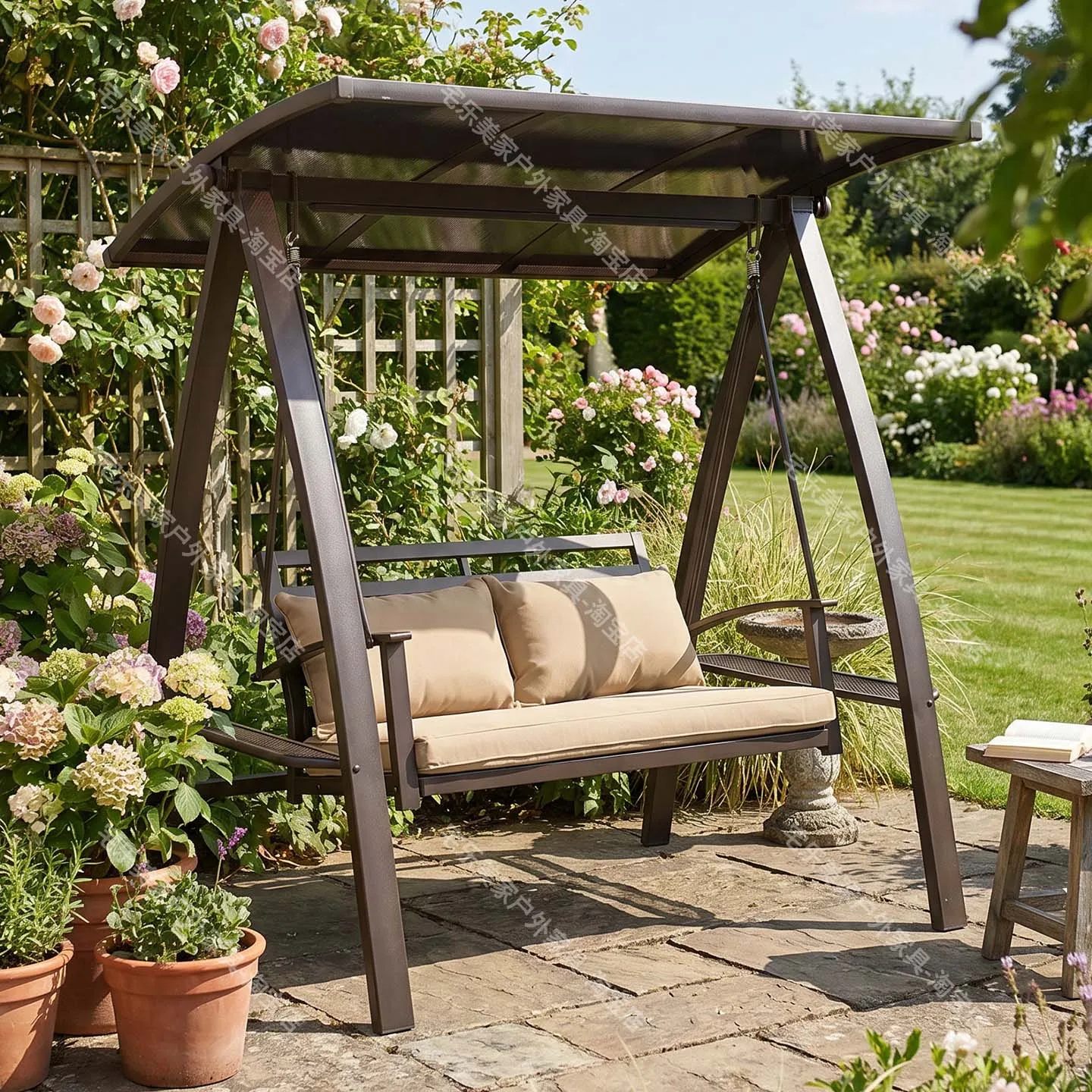 Y17-outdoor swing chair courtyard awning double iron rocking chair with canopy casual chair
