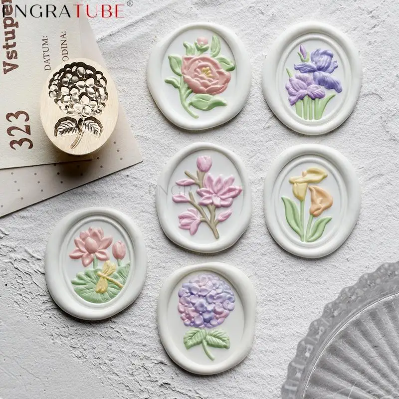 3D Relief Wax Seal Stamp Flower Calla Lily Hydrangea Magnolia Paeonia Iris Lotus DIY Gift Wedding Greeting Card Decoration Tools