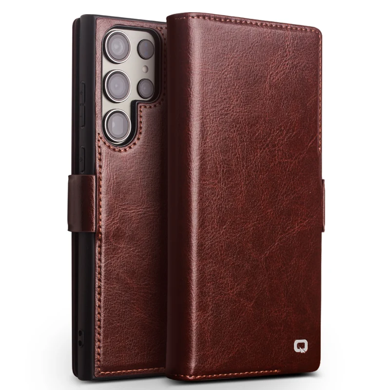 Qialino Brand For Samsung Galaxy S22 S23 Ultra Plus Premium Real Leather Genuine Natural Cowhide Flip Phone Cover Magnetic Case