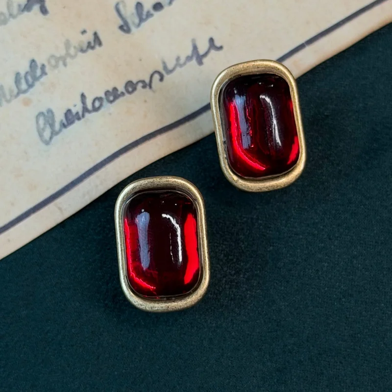 

Vintage Red Glazed Rectangular Earrings Antique Stone Gold Color Brand Trendy Jewelry Anniversary Gift For Women Trends 2026