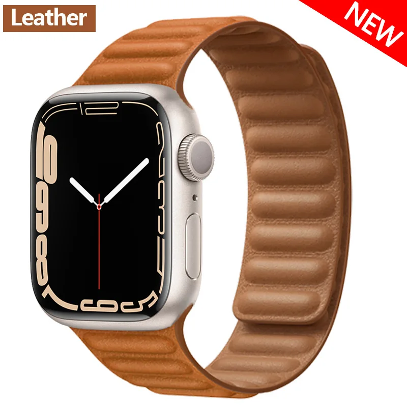 Original Leather Link For Apple Watch Band 45mm 44mm 40mm 49mm 41mm Magnetic Loop bracelet iWatch Series 9 8 7 SE Ultra 2 Strap