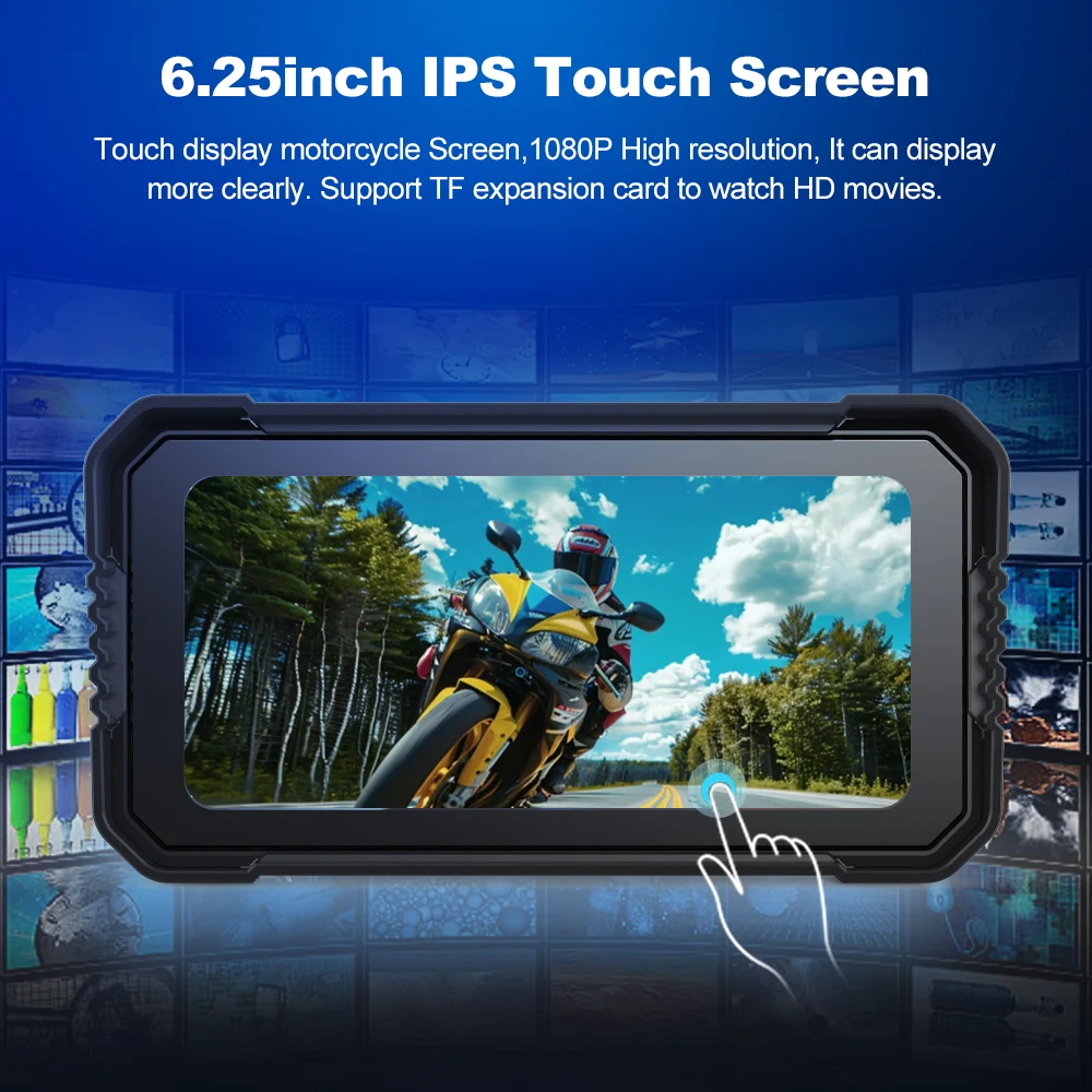 BEPOCAM 6.25inch Motorcycle DVR Navigation GPS Wireless Carplay Android Auto Airplay Display Screen Optioanl 1080P Camera Moto