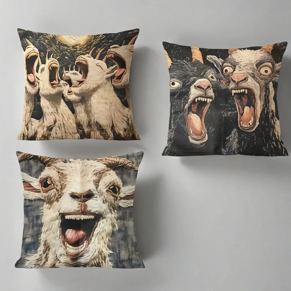 Chic Spooky Goat Face Cushion Cover Pillow Cover Home Sofa Living Room Office Coffee Shop Car PillowCover Decoration