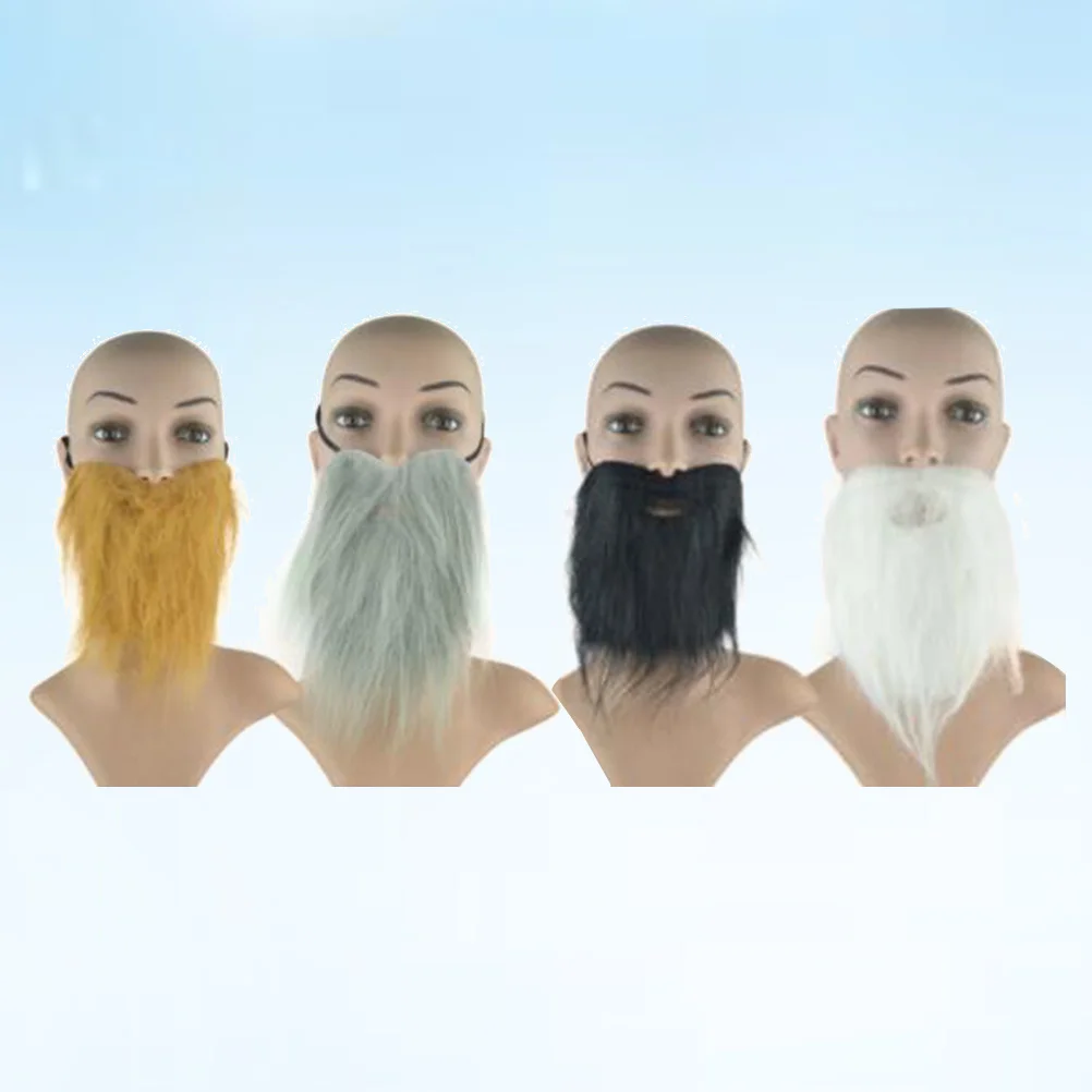 

4Pcs Self Adhesive False Beard Mustache White Black Grey Brown for Cosplay Party Stage Performance Props Cosplay Beard