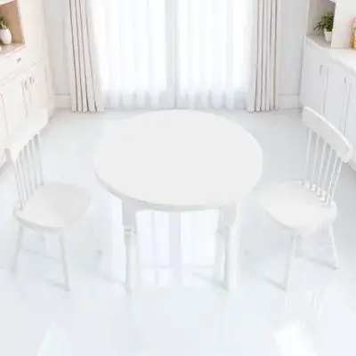 

1 set White Round Table Set Dollhouse Miniature Wood Texture Sturdy Chairs Mini Furniture Decor Kitchen Dining Room Play