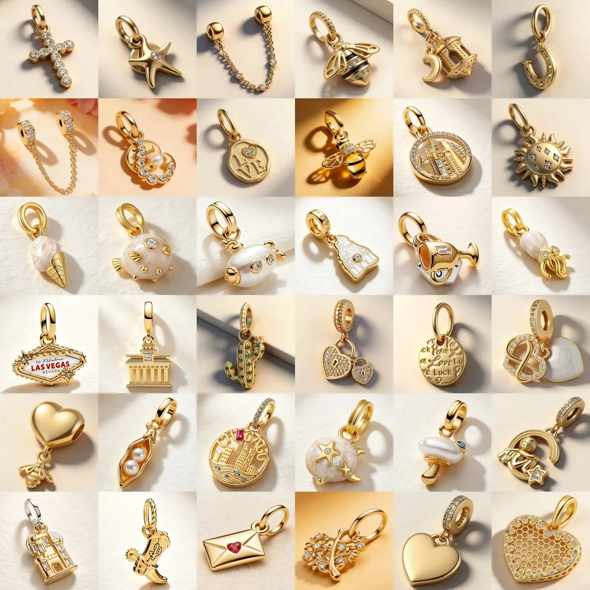 S925 Silver Envelope Cactus Bee Castle and Safety Chain Gold Plated Talisman Set DIY Original Bracelet Jewelry Making Gift