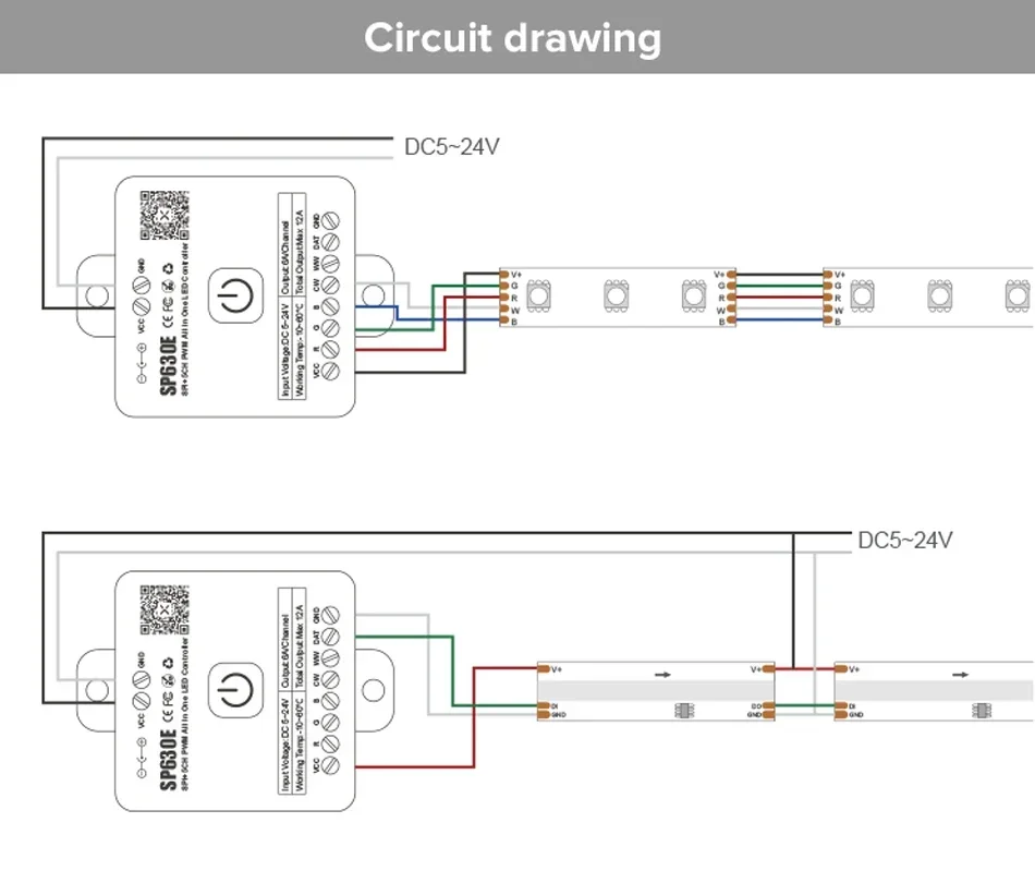 5V-24V Wielofunkcyjny SP530E SPI PWM 5CH Wszystko w jednym Kontroler LED RGB RGBW RGBCCT Sk6812 WS2811 5050 3528 12V Taśma LED