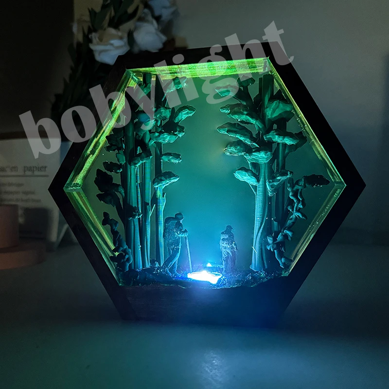 Hiker Figure Table Resin Lamp Rainforest Hiking Colorful Night Light Customized Creative Artistic Desktop Home Decor USB Charge