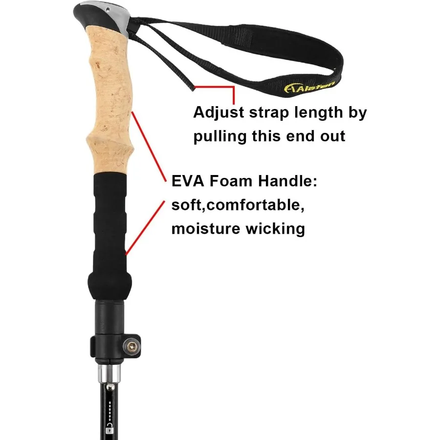 Bastón de trekking plegable y ligero, bastón ajustable de aluminio 7075 para senderismo y viajes, diseño plegable de bloqueo rápido
