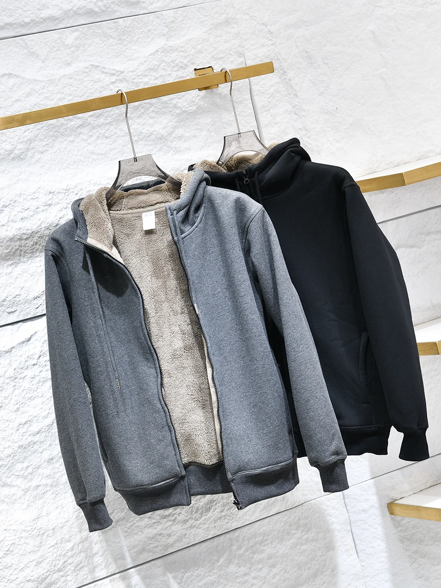 

Outdoor Men's Fleece Lined Hooded Jacket Warm Casual Sporty Pure Color Trendy Autumn Winter Cotton Blend Fabric Zipper Closure