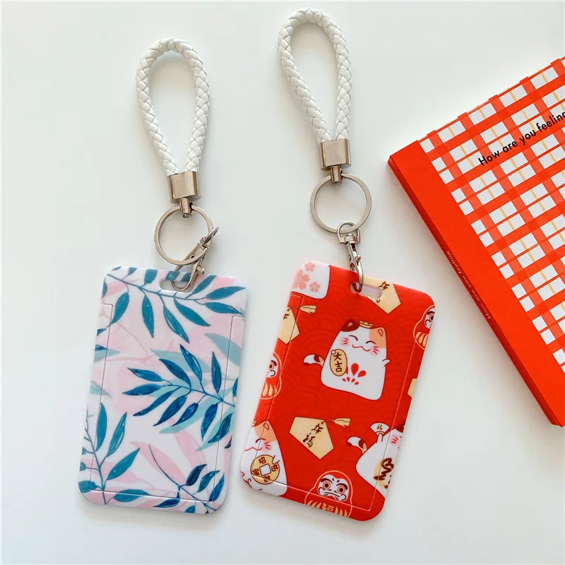 Student Cartoon Bus Card Case Badge Holder Cards Sleeve Animal Printed Id Credit Card Holder with Hand Rope Lanyard Cards Sleeve