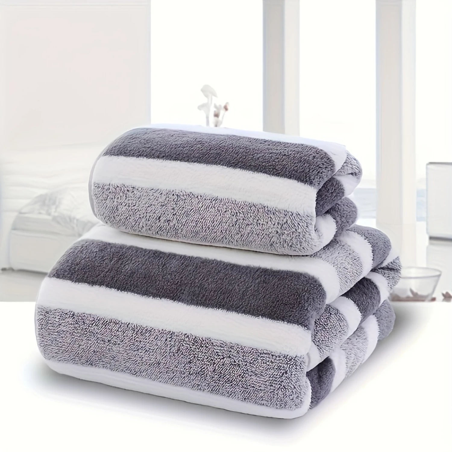 2pcs Striped Pattern Towels, Soft Hand Towel, Bath Towel, Quick Drying Absorbent Towels For Bathroom, Bathroom Supplies