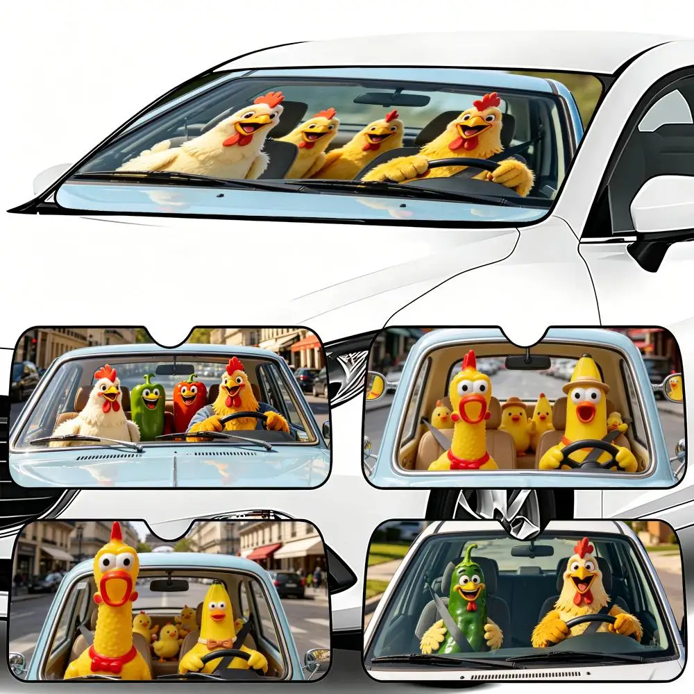 Parasol para Parabrisas de Coche con Diseño de Pollo Gritando, Plegable, Protección Solar para Automóvil