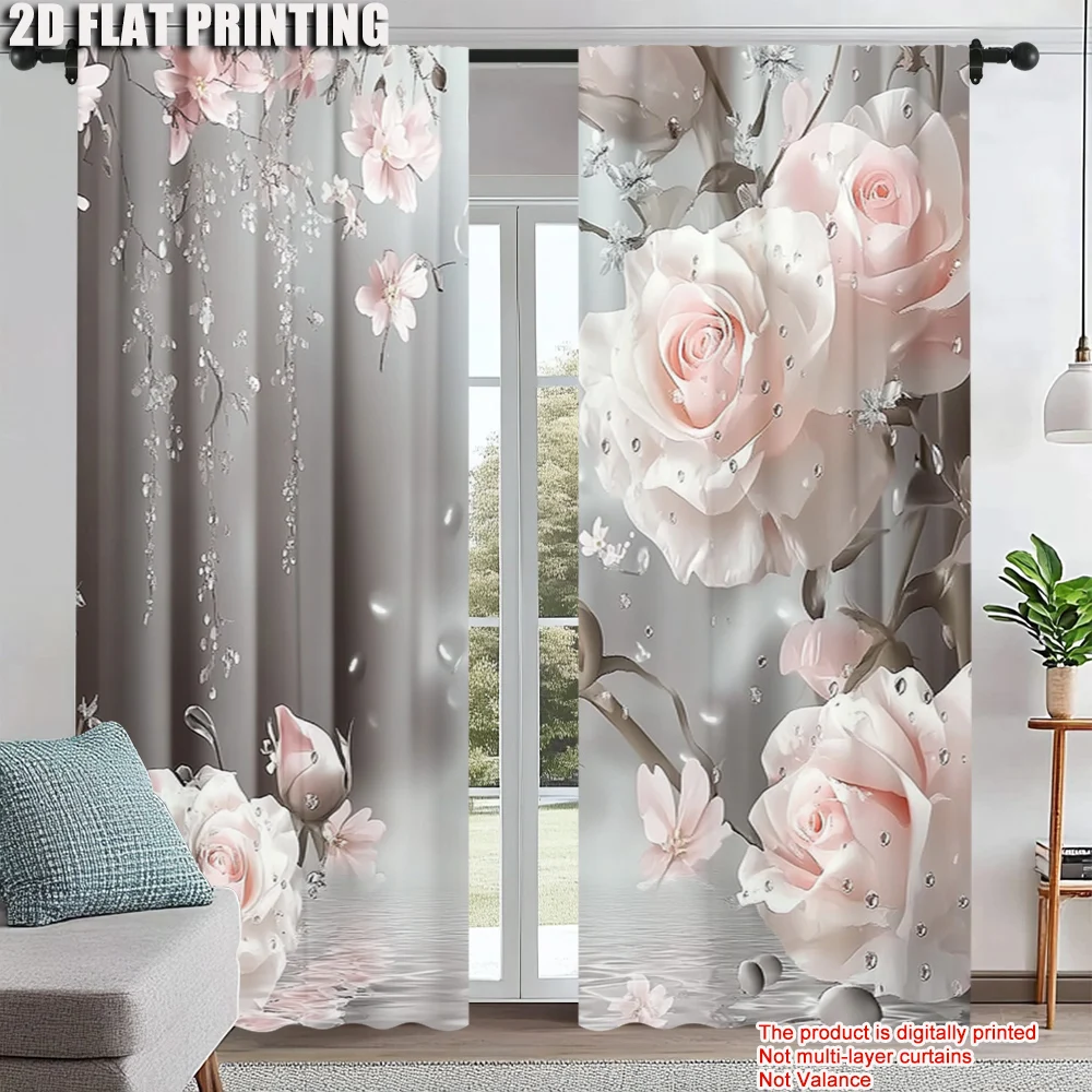 

2pc, Window Drapes Elegant Pink Flowers Delivery Versatile Fabric,Without Electricity Family Party Decoration Suitable for
